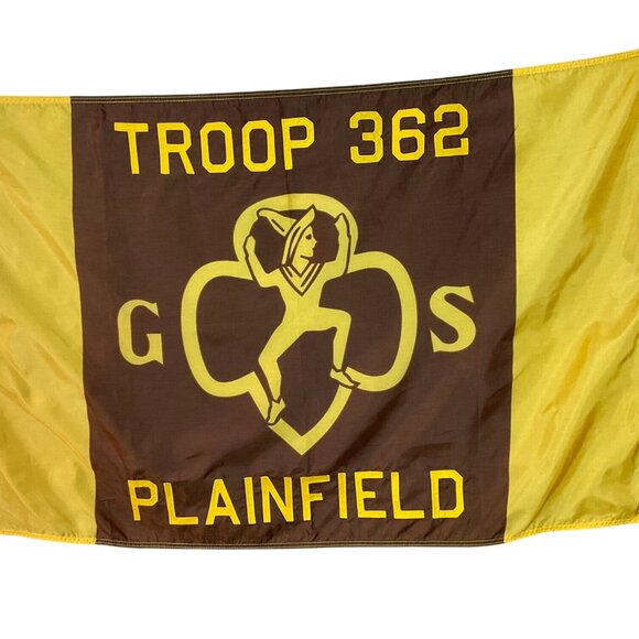 Brownie Girl Scouts Vintage 100% Nylon Bunting 3 x 2 Flag PLAINFIELD TROOP IL - Picture 1 of 2